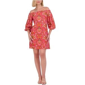 Vince Camuto Off Shoulder Linen Blend Dress Floral Print Pink 18W NEW
